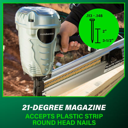 Metabo HPT Framing Nailer, Pro-Preferred Power Nailer for Flooring, Roof Decking, and More, Lightweight 7.5 Lbs Framing Tool for 21° 2" to 3-1/2" Plastic Collated Nails, NR90AES1 | Pro-Preferred Lightweight 7.5 Lbs Power Tool, Roof Decking and Flooring Use, Drives 2 to 3.5 Inch Nails