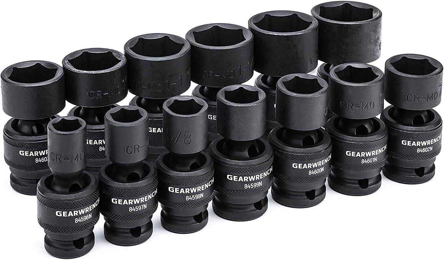 GEARWRENCH 13 Pc. 1/2" Drive 6 Pt. Standard Universal Impact Socket Set, SAE - 84938N