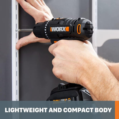 WORX Cordless Drill Driver, 20V 1/2-Inch, WX108L | 20+1 Clutch, 2-Speed Gearbox, All-Metal Gears and LED Light, 2.0Ah Battery and Charger Included, Powershare