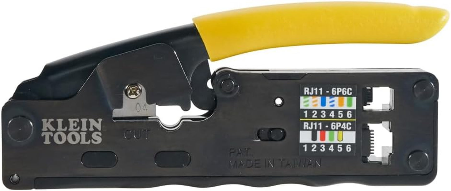 Klein Tools VDV226-107 Compact Ratcheting Modular Data Cable Crimper/Wire Stripper/Wire Cutter, CAT6, CAT5, CAT3, Flat-Satin Voice Cable