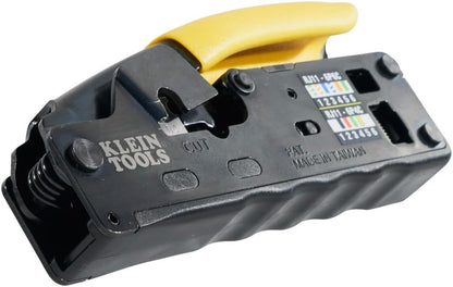 Klein Tools VDV226-107 Compact Ratcheting Modular Data Cable Crimper/Wire Stripper/Wire Cutter, CAT6, CAT5, CAT3, Flat-Satin Voice Cable