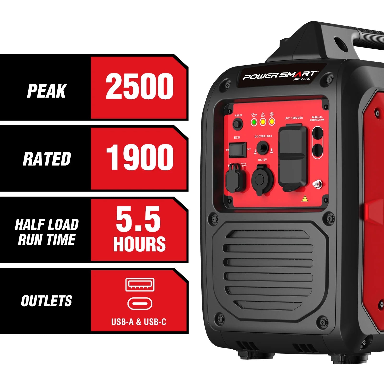 2500W Portable Inverter Gas Generator Super Quiet Low Oil Shutdown Low Noise for Camping