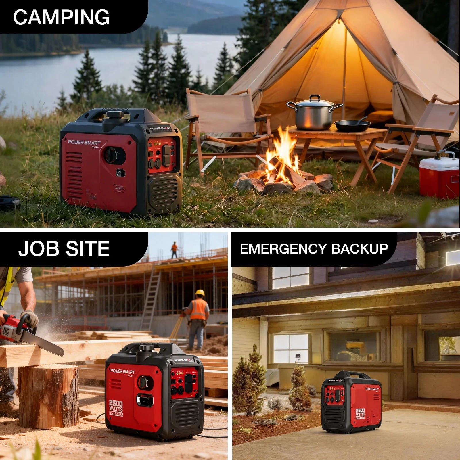 2500W Portable Inverter Gas Generator Super Quiet Low Oil Shutdown Low Noise for Camping