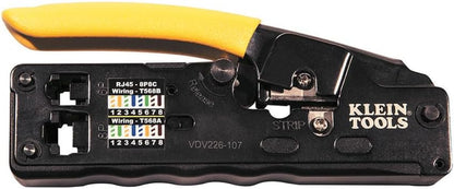 Klein Tools VDV226-107 Compact Ratcheting Modular Data Cable Crimper/Wire Stripper/Wire Cutter, CAT6, CAT5, CAT3, Flat-Satin Voice Cable