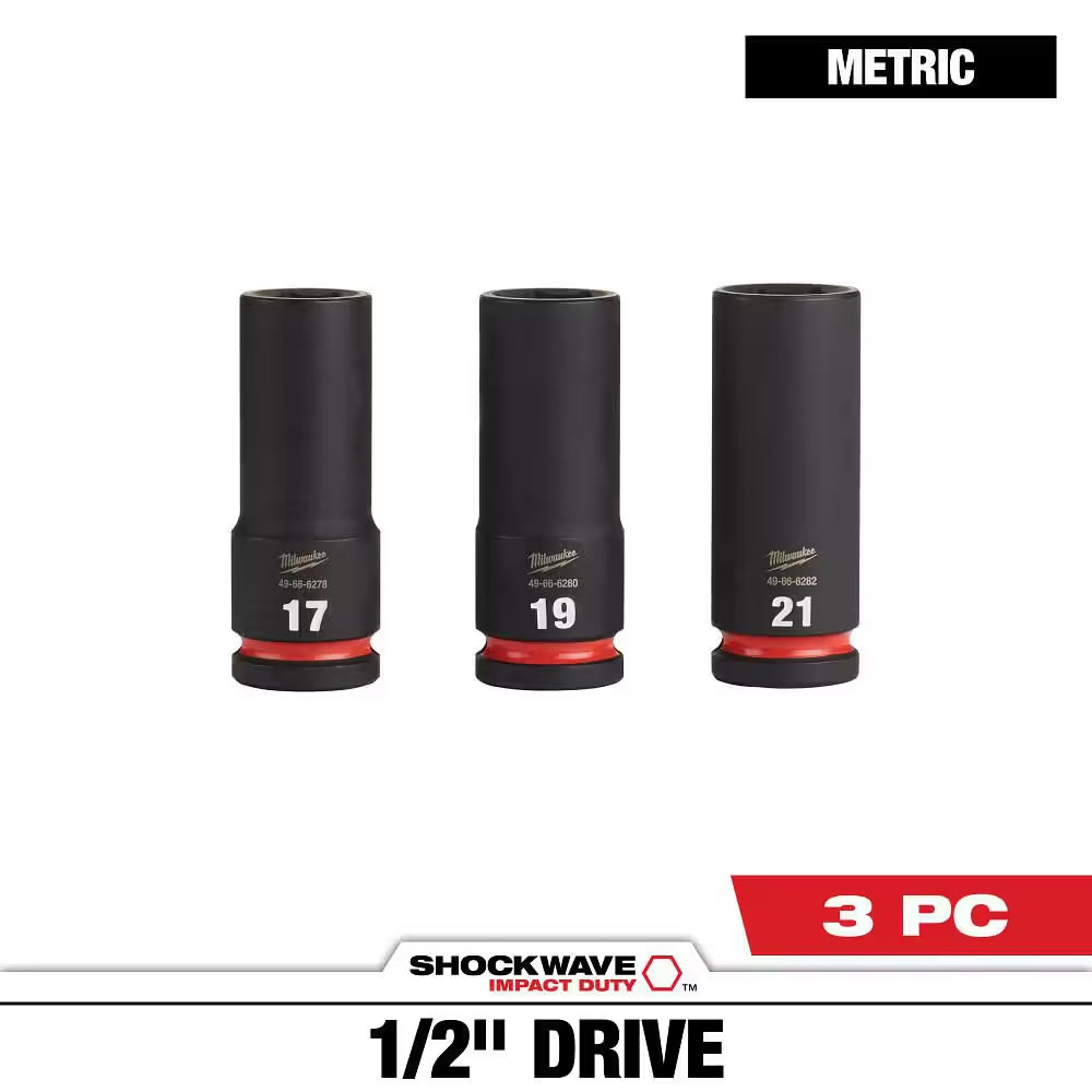 SHOCKWAVE Impact Duty 1/2 In. Drive Metric Deep Well Impact Socket Set (3-Piece)