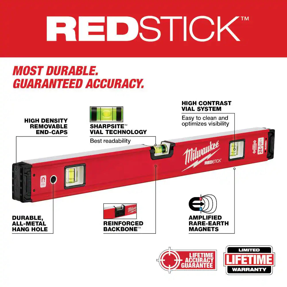 10 In. /24 In. /48 In. /78 In. REDSTICK Magnetic Box and Torpedo Level Set