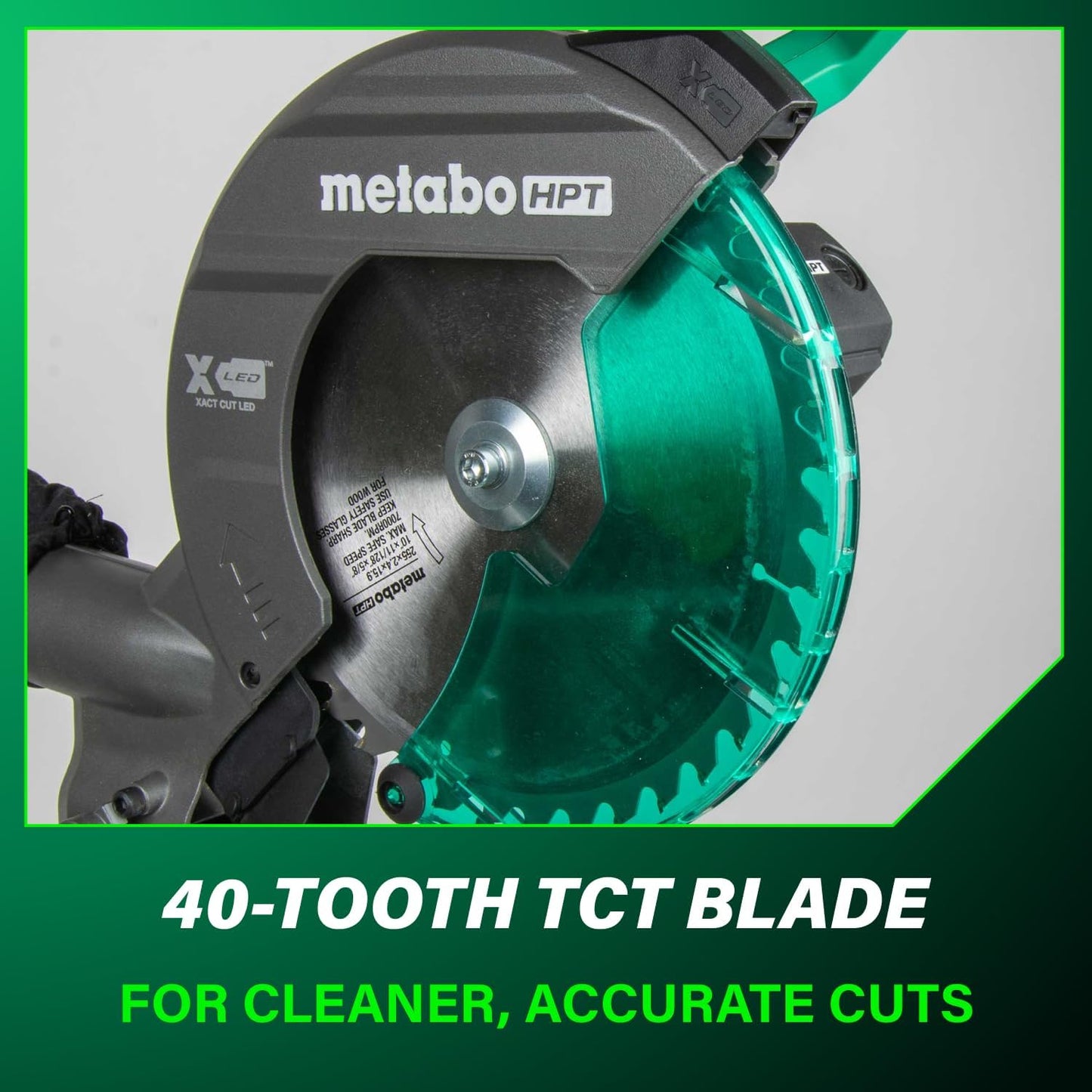 Metabo HPT 10-Inch Single Bevel Compound Miter Saw, 15-Amp Power Saw with Xact Cut Shadow Line, Precision Miter Angles, Single Bevel 0-45°, 40T TCT Miter Saw Blade, Lightweight Design, C10FCG2