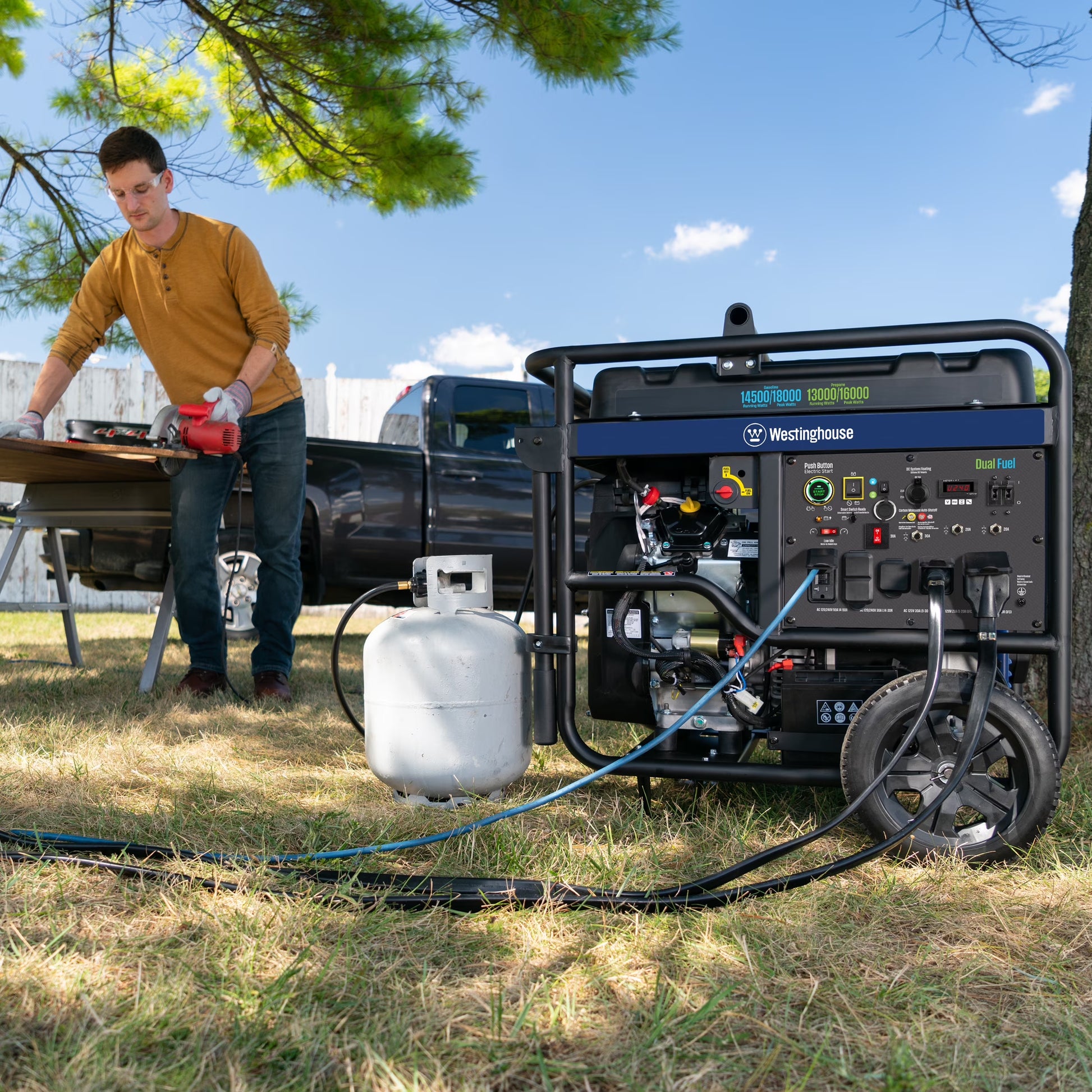 18000 Peak Watt Dual Fuel Home Backup Portable Generator, Remote Electric Start, Transfer Switch Ready, Gas & Propane Powered, CO Sensor