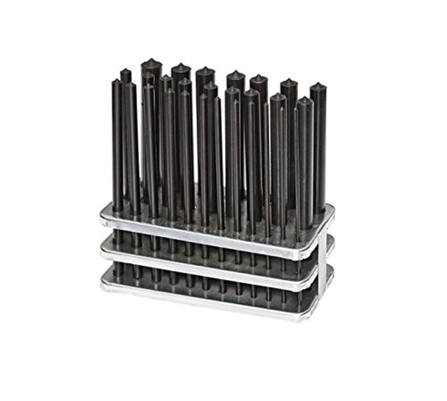 8600-0041 28-Piece Transfer Punch Set – 3/32" to 1/2" by 64Ths + 17/32", Precision Undersize .0025", Hardened Tool Steel, 4-7/8" Long, Black Oxide, Indexed Stand for Accurate Hole Transfer