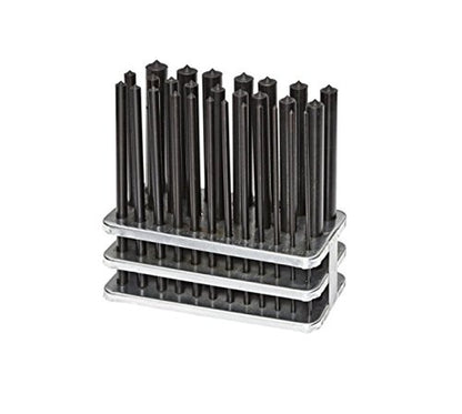 8600-0041 28-Piece Transfer Punch Set – 3/32" to 1/2" by 64Ths + 17/32", Precision Undersize .0025", Hardened Tool Steel, 4-7/8" Long, Black Oxide, Indexed Stand for Accurate Hole Transfer