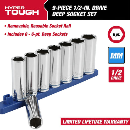 9-Piece,1/2-Inch Drive Deep Metric Socket Set, 5834