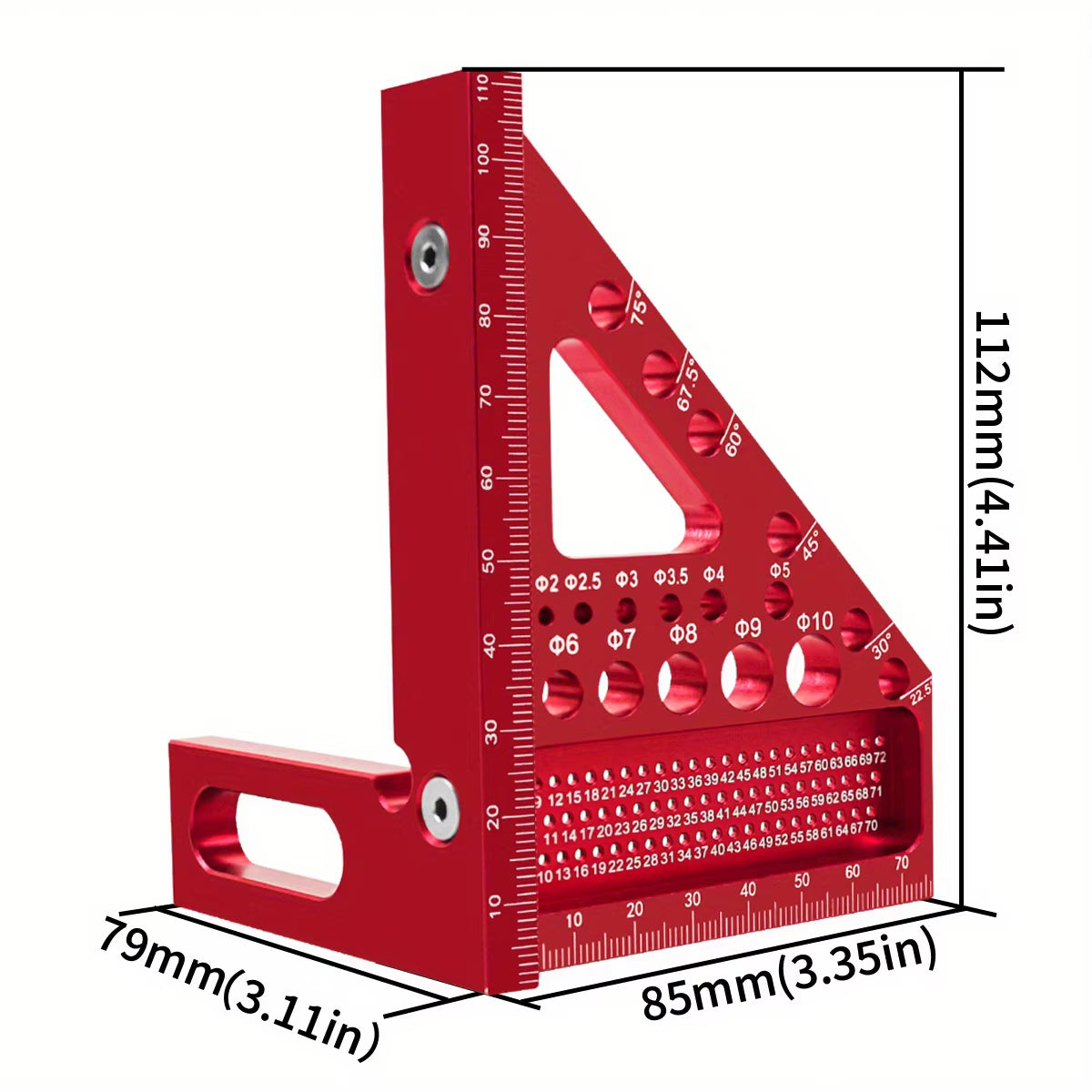 Woodworking Square Protractor, Woodworking Square with Dowel Pins,Aluminum Alloy Miter Triangular Ruler,Angler Scriber