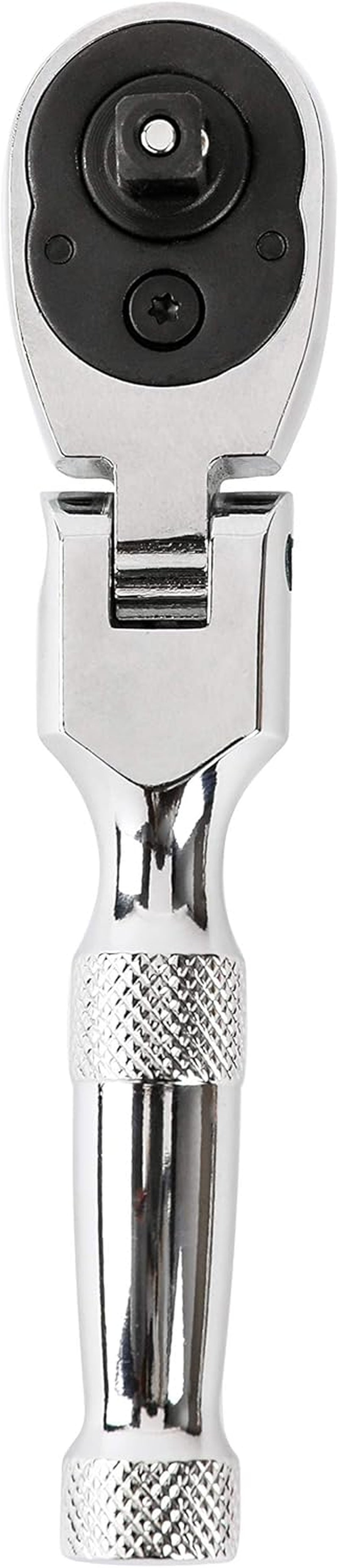42043 Flex Head Stubby Ratchet, 1/4-Inch Drive 72-Tooth Ratchet | Premium Chrome Vanadium Steel Construction & Mirror Polish Finish