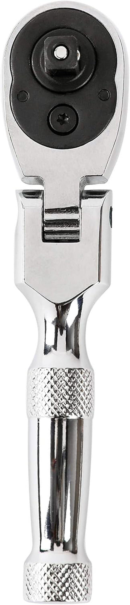 42043 Flex Head Stubby Ratchet, 1/4-Inch Drive 72-Tooth Ratchet | Premium Chrome Vanadium Steel Construction & Mirror Polish Finish