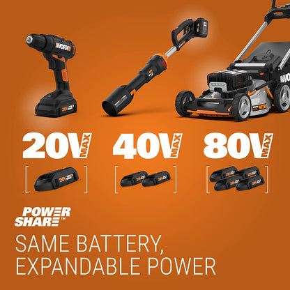 WORX Cordless Drill Driver, 20V 1/2-Inch, WX108L | 20+1 Clutch, 2-Speed Gearbox, All-Metal Gears and LED Light, 2.0Ah Battery and Charger Included, Powershare