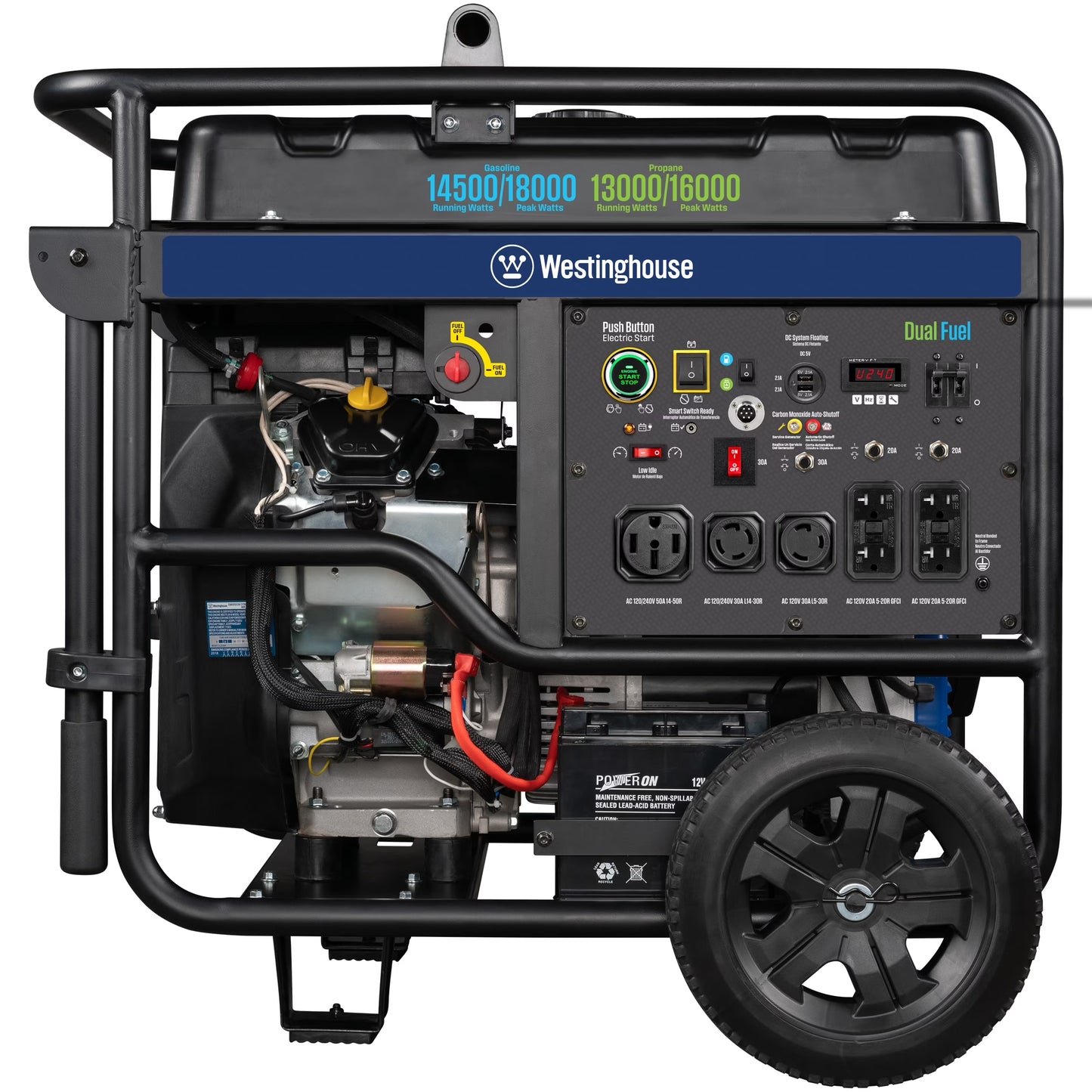 18000 Peak Watt Dual Fuel Home Backup Portable Generator, Remote Electric Start, Transfer Switch Ready, Gas & Propane Powered, CO Sensor