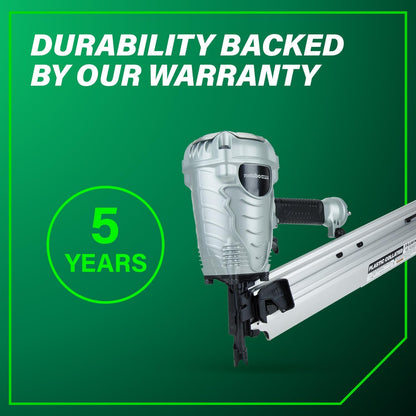 Metabo HPT Framing Nailer, Pro-Preferred Power Nailer for Flooring, Roof Decking, and More, Lightweight 7.5 Lbs Framing Tool for 21° 2" to 3-1/2" Plastic Collated Nails, NR90AES1 | Pro-Preferred Lightweight 7.5 Lbs Power Tool, Roof Decking and Flooring Use, Drives 2 to 3.5 Inch Nails