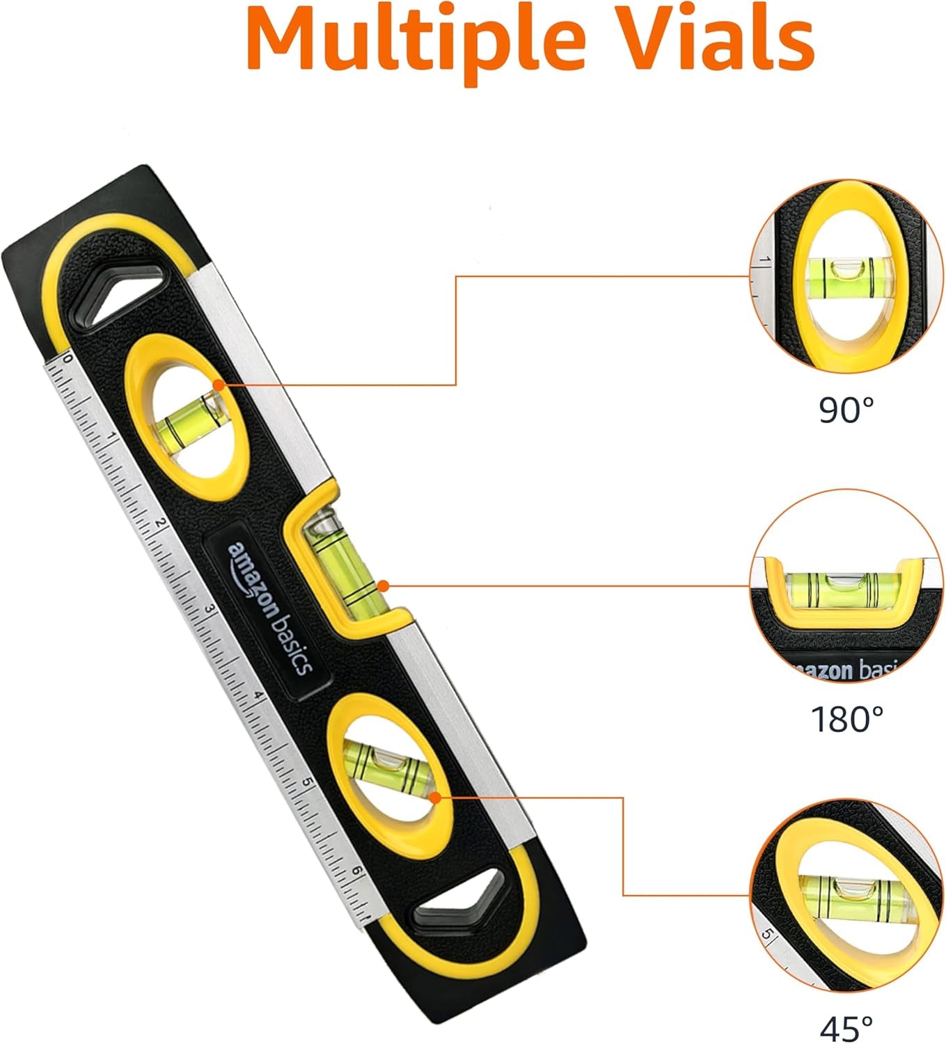 9-Inch Magnetic Torpedo Level and Ruler, Easy to Use, 180/90/45 Degree Bubbles, Lightweight, Black