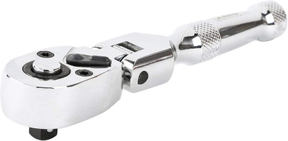 42043 Flex Head Stubby Ratchet, 1/4-Inch Drive 72-Tooth Ratchet | Premium Chrome Vanadium Steel Construction & Mirror Polish Finish