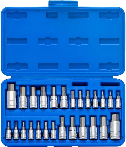 01144A Tamper-Proof Hex Bit Socket Set, 26 Pieces | SAE (5/64-9/16”) and Metric (2-14MM)