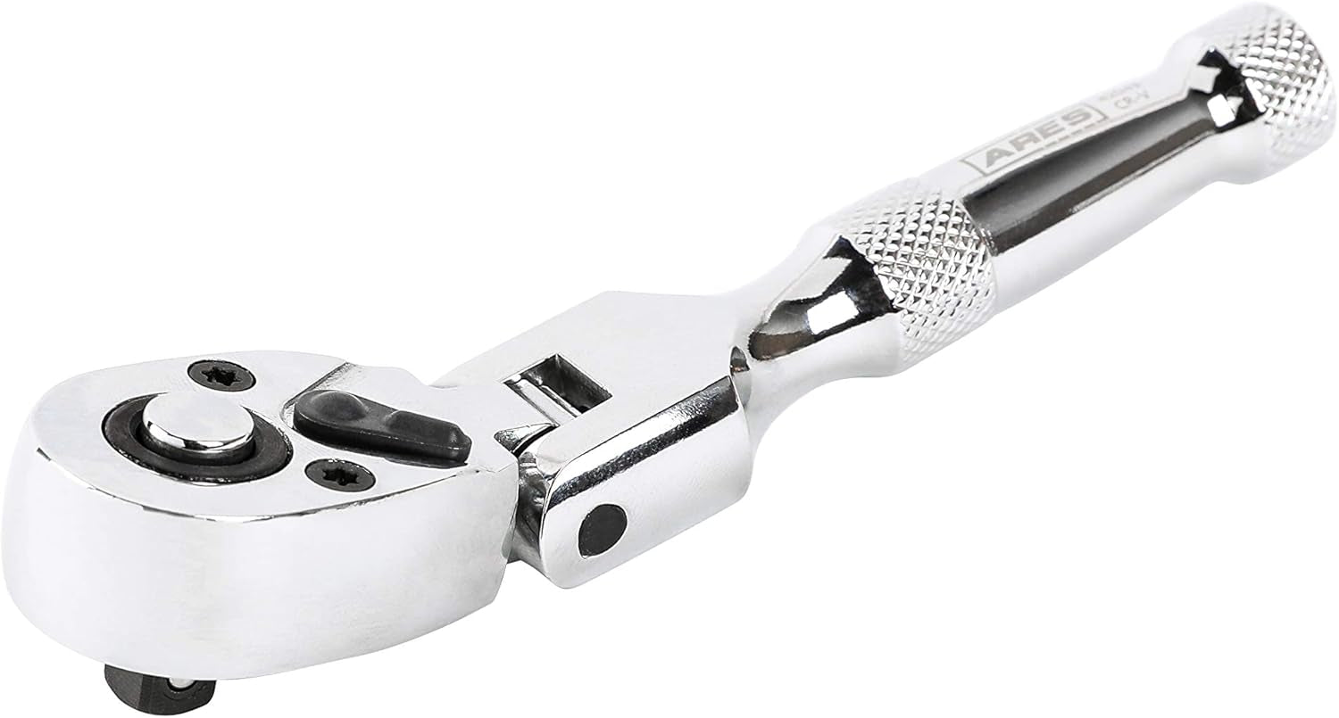 42043 Flex Head Stubby Ratchet, 1/4-Inch Drive 72-Tooth Ratchet | Premium Chrome Vanadium Steel Construction & Mirror Polish Finish