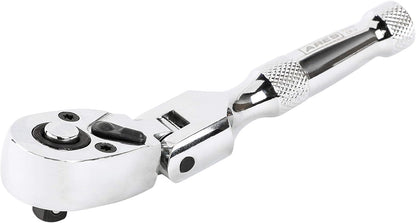 42043 Flex Head Stubby Ratchet, 1/4-Inch Drive 72-Tooth Ratchet | Premium Chrome Vanadium Steel Construction & Mirror Polish Finish