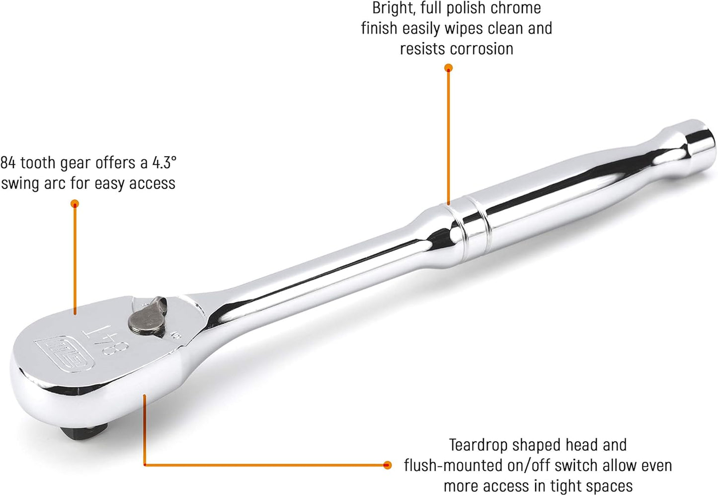 GEARWRENCH 3 Piece 1/4", 3/8" & 1/2" Drive 84 Tooth Full Polish Teardrop Ratchet Set - 81206A-07