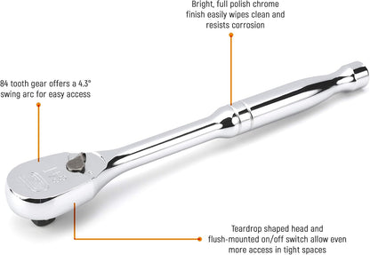 GEARWRENCH 3 Piece 1/4", 3/8" & 1/2" Drive 84 Tooth Full Polish Teardrop Ratchet Set - 81206A-07