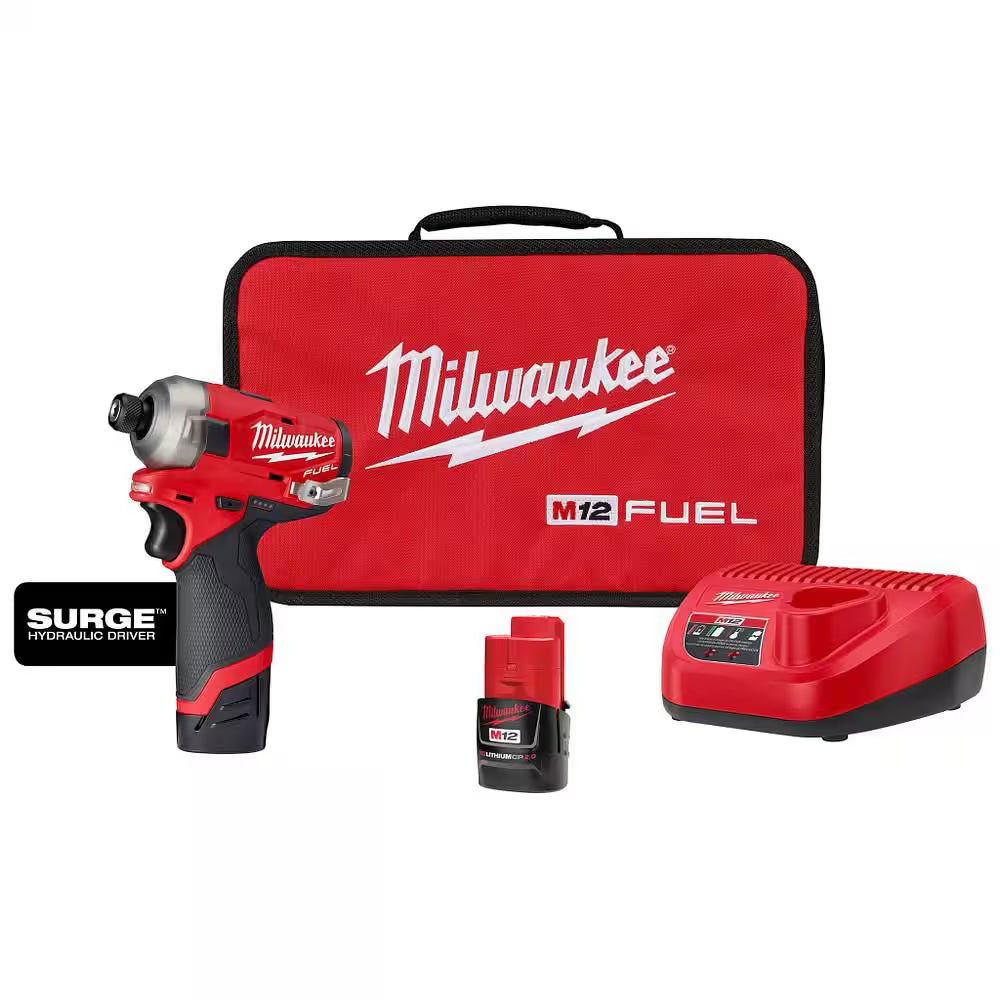 M12 FUEL SURGE 12V Lithium-Ion Brushless Cordless 1/4 In. Hex Impact Driver Compact Kit W/Two 2.0Ah Batteries, Bag