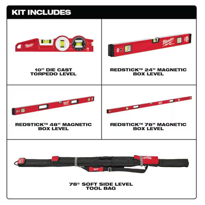 10 In. /24 In. /48 In. /78 In. REDSTICK Magnetic Box and Torpedo Level Set