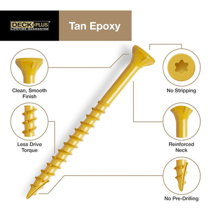 Deck Screws, #10 X 2-1/2In, 365 Pieces,5 Lb Box, Tan | Epoxy Coated Exterior Wood and Fence Screws,Star Drive with Included Coarse Thread T25 Bit Included , Outdoor Rust Resistant