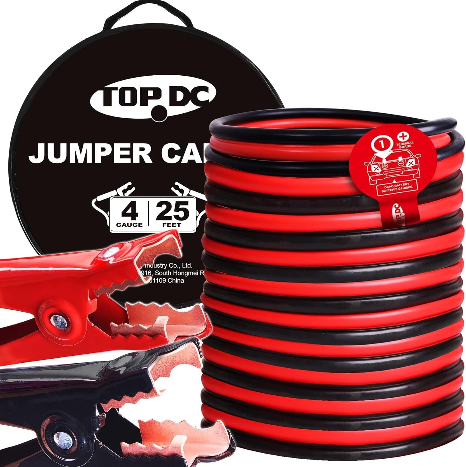 4 Gauge 25 Feet Heavy Duty Jumper Cables for Cars, Suvs, Trucks | Heavy Duty 4 Gauge Jumper Cables Span 25 Feet for Cars, Suvs and Trucks, with a Carry Bag for Storage.