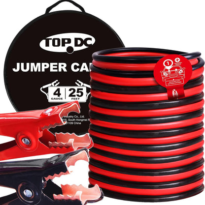 4 Gauge 25 Feet Heavy Duty Jumper Cables for Cars, Suvs, Trucks | Heavy Duty 4 Gauge Jumper Cables Span 25 Feet for Cars, Suvs and Trucks, with a Carry Bag for Storage.