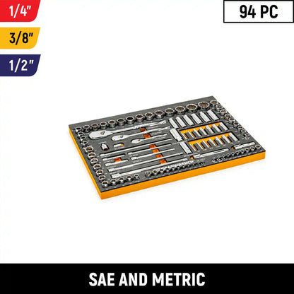 120XP 1/4 In., 3/8 In., 1/2 In. Drive Standard and Deep Sae/Metric Mechanics Tool Set in EVA Tray (94-Piece)