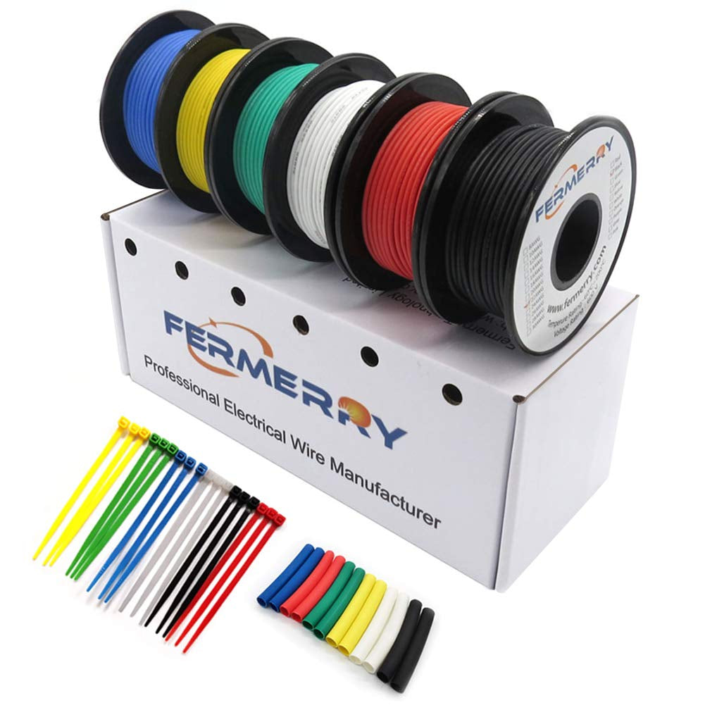 14 AWG Stranded Wire Spool 5Ft Each 6 Colors | Flexible 14 Gauge Silicone Hook up Wire Kit Electrical Tinned Copper Wire