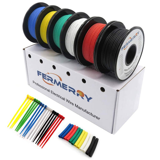 14 AWG Stranded Wire Spool 5Ft Each 6 Colors | Flexible 14 Gauge Silicone Hook up Wire Kit Electrical Tinned Copper Wire