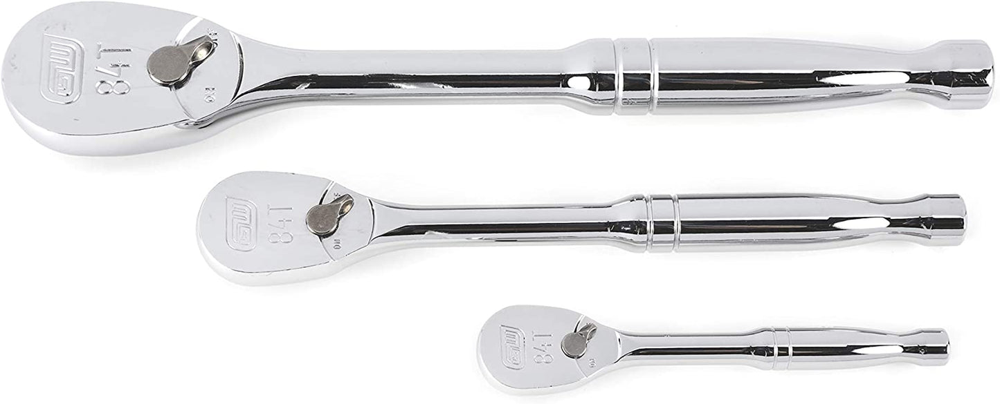 GEARWRENCH 3 Piece 1/4", 3/8" & 1/2" Drive 84 Tooth Full Polish Teardrop Ratchet Set - 81206A-07