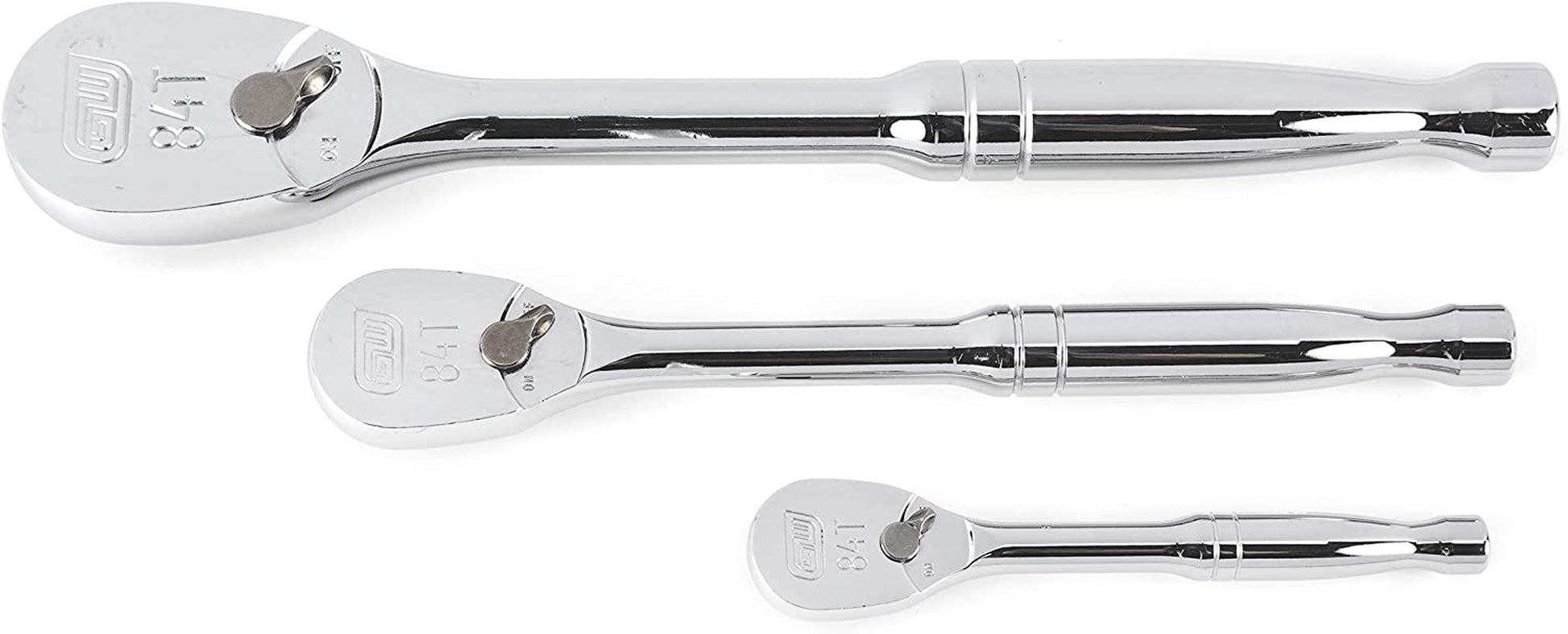 GEARWRENCH 3 Piece 1/4", 3/8" & 1/2" Drive 84 Tooth Full Polish Teardrop Ratchet Set - 81206A-07