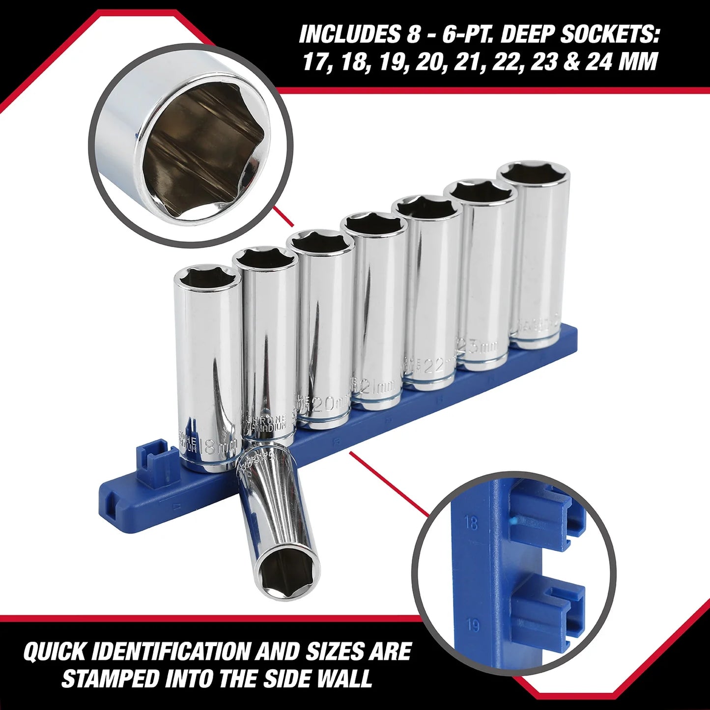 9-Piece,1/2-Inch Drive Deep Metric Socket Set, 5834