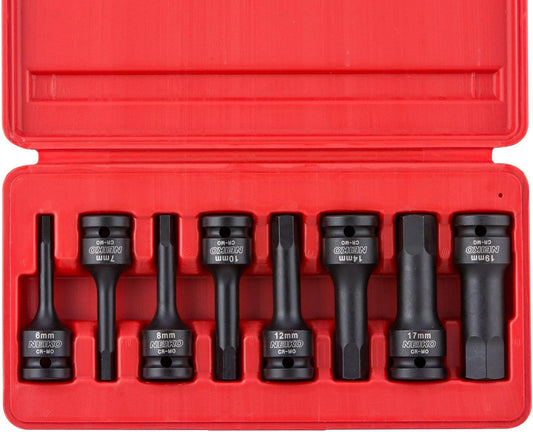 01136B 1/2-Inch Drive Allen Hex Impact Socket Set, Metric, 6 Mm - 19 Mm, Cr-Mo, 8-Piece
