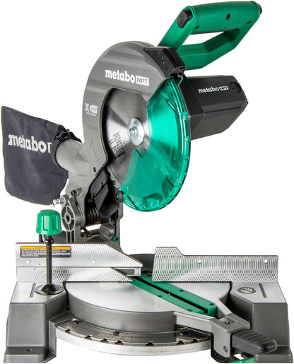 Metabo HPT 10-Inch Single Bevel Compound Miter Saw, 15-Amp Power Saw with Xact Cut Shadow Line, Precision Miter Angles, Single Bevel 0-45°, 40T TCT Miter Saw Blade, Lightweight Design, C10FCG2