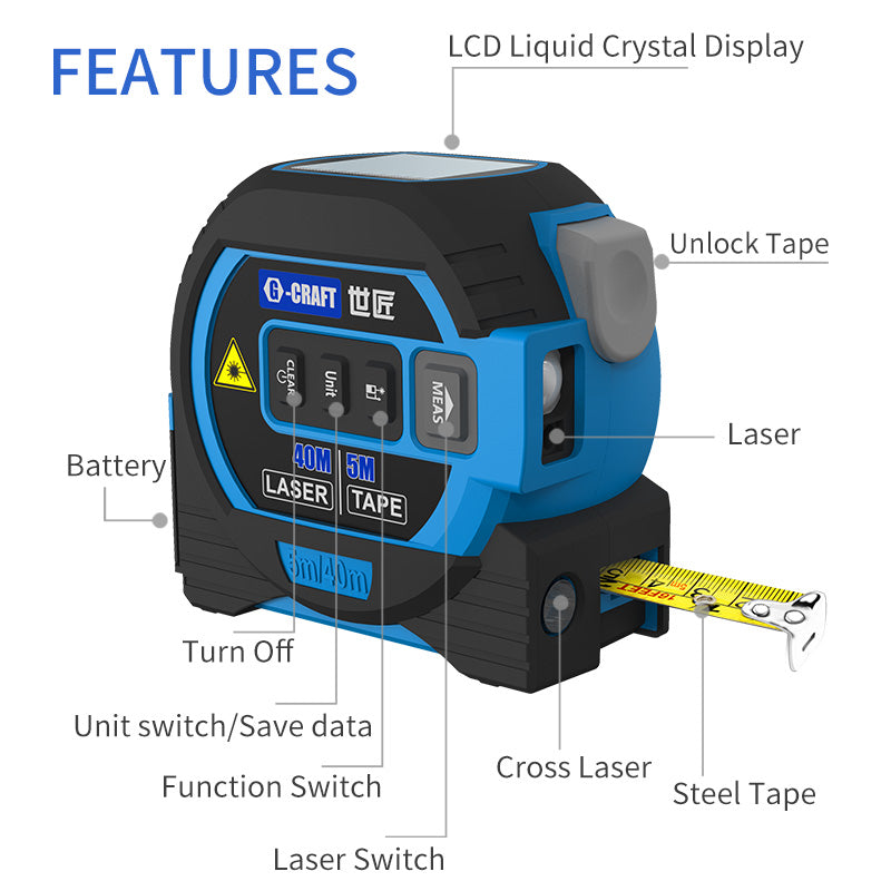 3 in 1 Laser Tape Measure Rangefinder 5M Tape Ruler Infrared High-Precision Intelligent Electronic Ruler Building Distance Meter