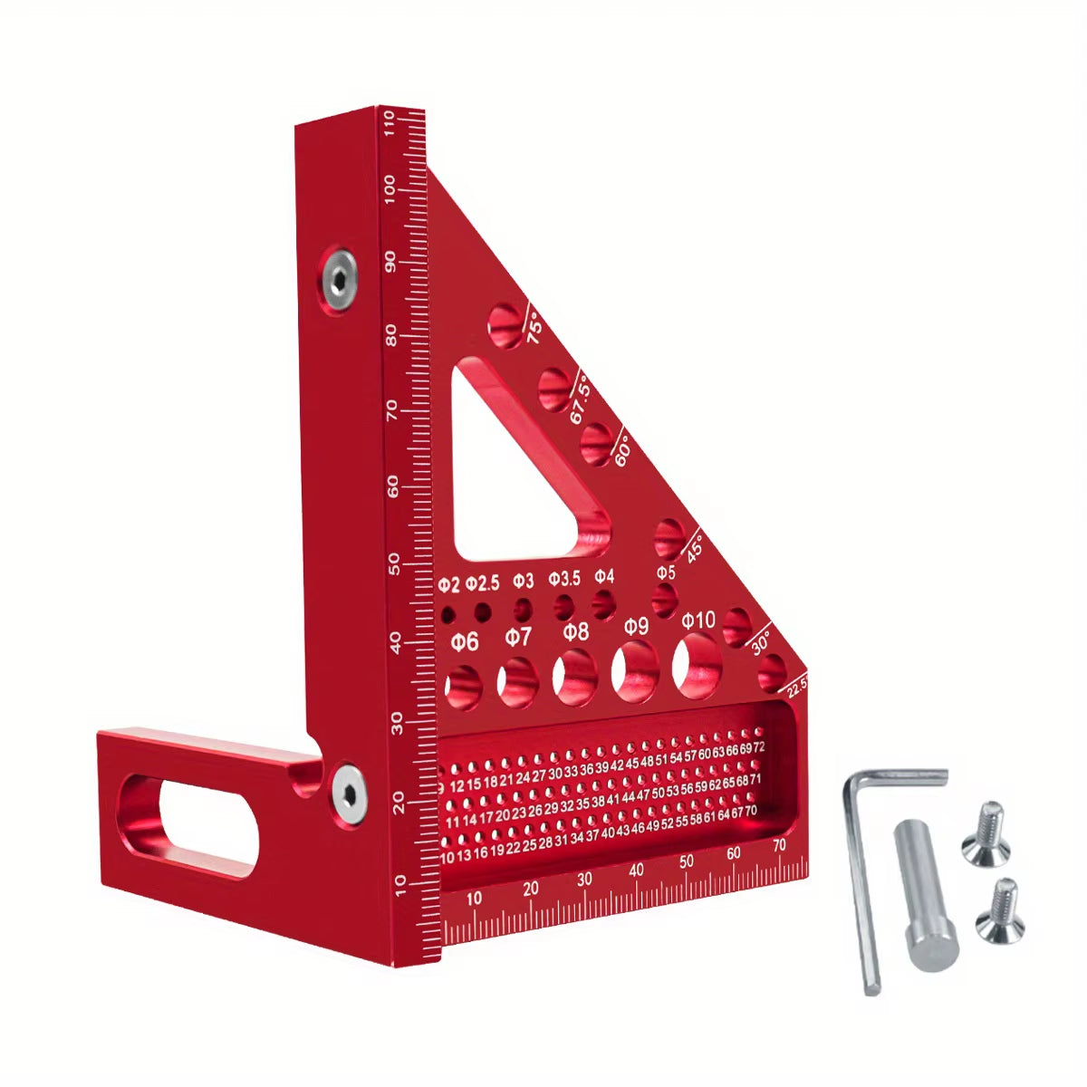 Woodworking Square Protractor, Woodworking Square with Dowel Pins,Aluminum Alloy Miter Triangular Ruler,Angler Scriber