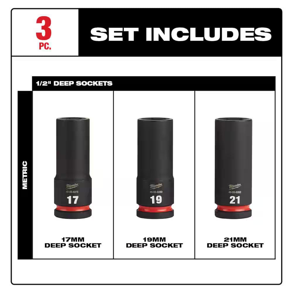 SHOCKWAVE Impact Duty 1/2 In. Drive Metric Deep Well Impact Socket Set (3-Piece)