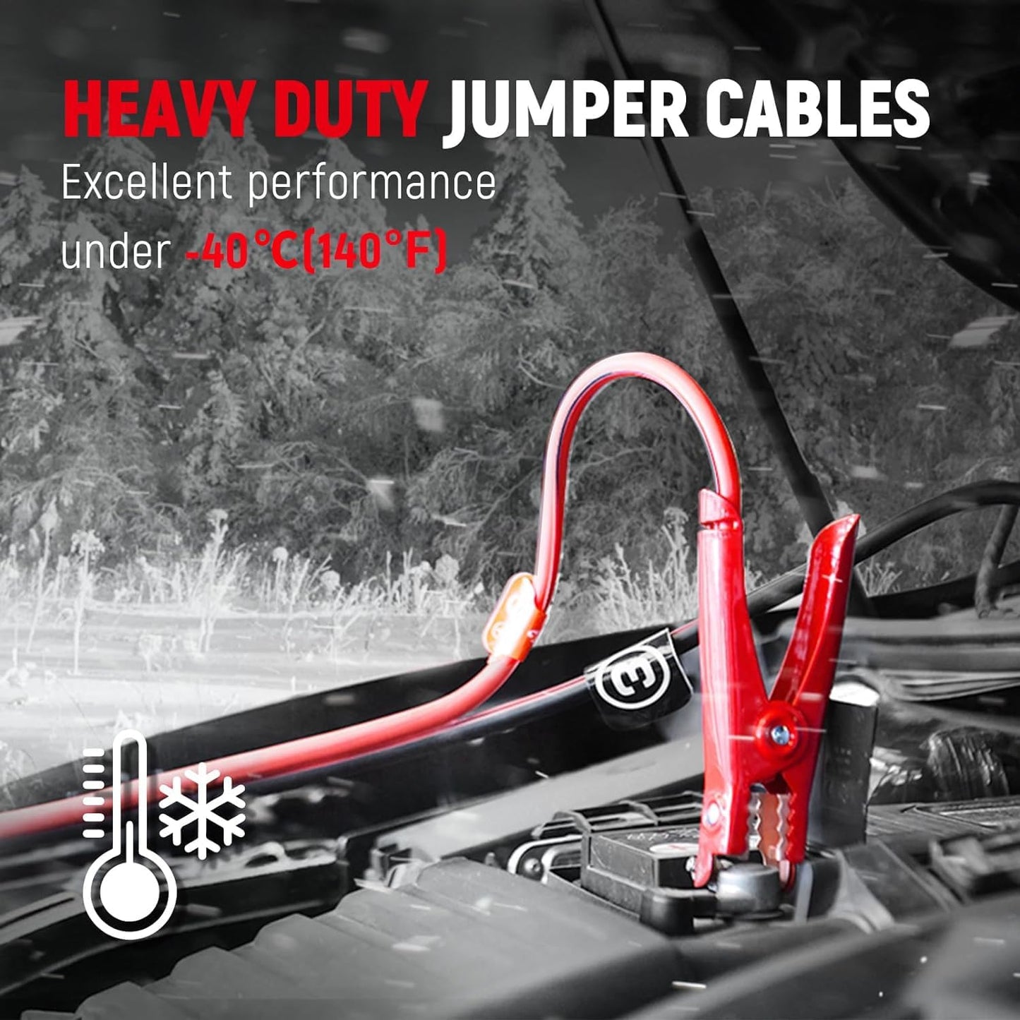 4 Gauge 25 Feet Heavy Duty Jumper Cables for Cars, Suvs, Trucks | Heavy Duty 4 Gauge Jumper Cables Span 25 Feet for Cars, Suvs and Trucks, with a Carry Bag for Storage.