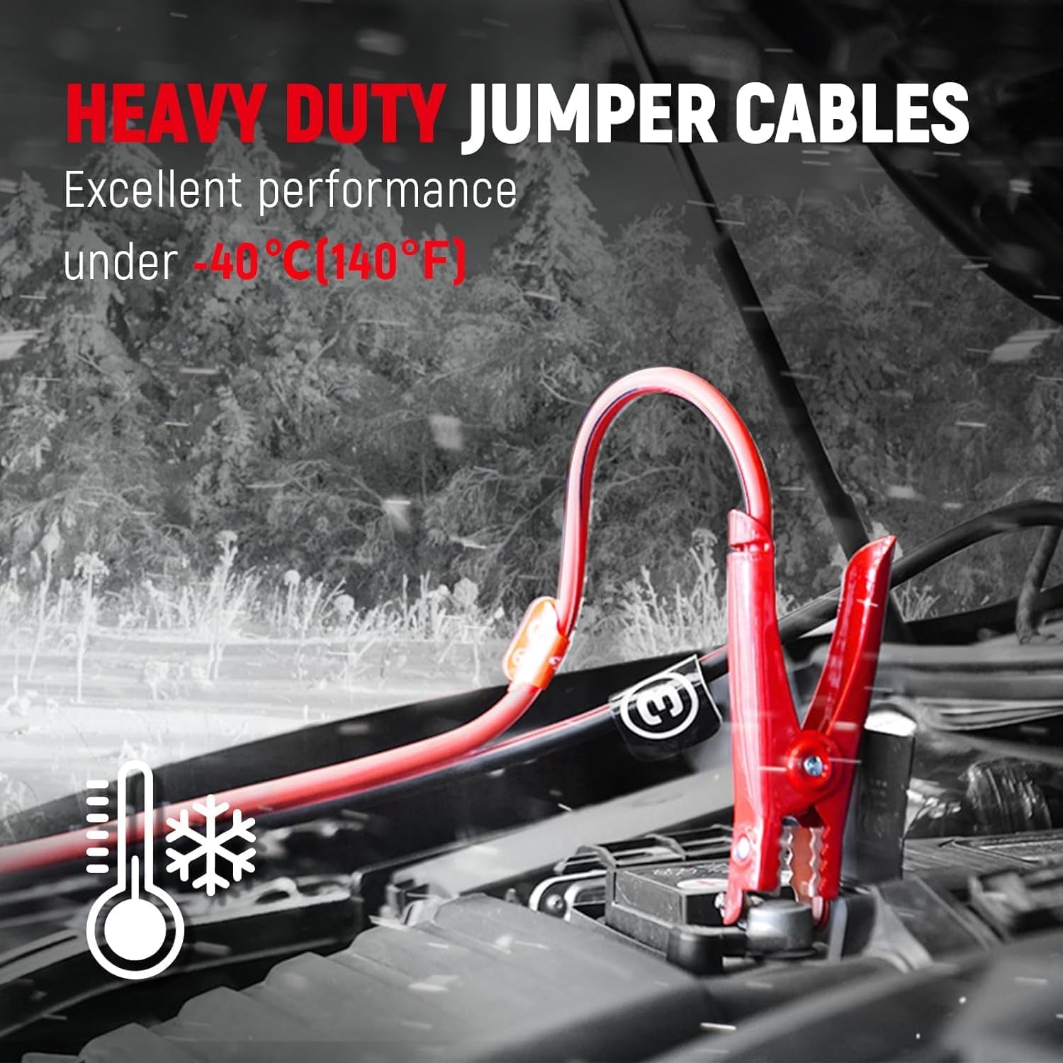 4 Gauge 25 Feet Heavy Duty Jumper Cables for Cars, Suvs, Trucks | Heavy Duty 4 Gauge Jumper Cables Span 25 Feet for Cars, Suvs and Trucks, with a Carry Bag for Storage.