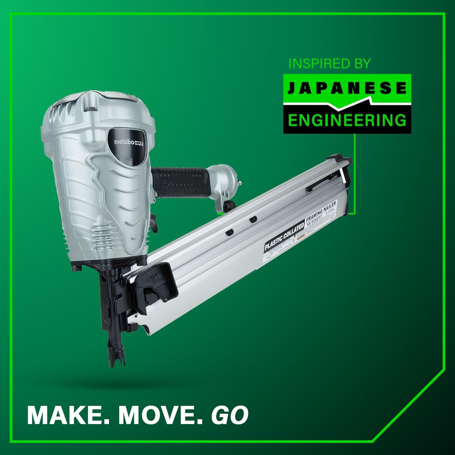 Metabo HPT Framing Nailer, Pro-Preferred Power Nailer for Flooring, Roof Decking, and More, Lightweight 7.5 Lbs Framing Tool for 21° 2" to 3-1/2" Plastic Collated Nails, NR90AES1 | Pro-Preferred Lightweight 7.5 Lbs Power Tool, Roof Decking and Flooring Use, Drives 2 to 3.5 Inch Nails