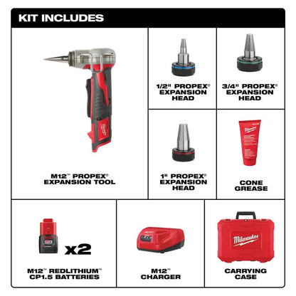 M12 12-Volt Lithium-Ion Cordless Propex Expansion Tool Kit with (2) 1.5Ah Batteries, (3) Expansion Heads and Hard Case