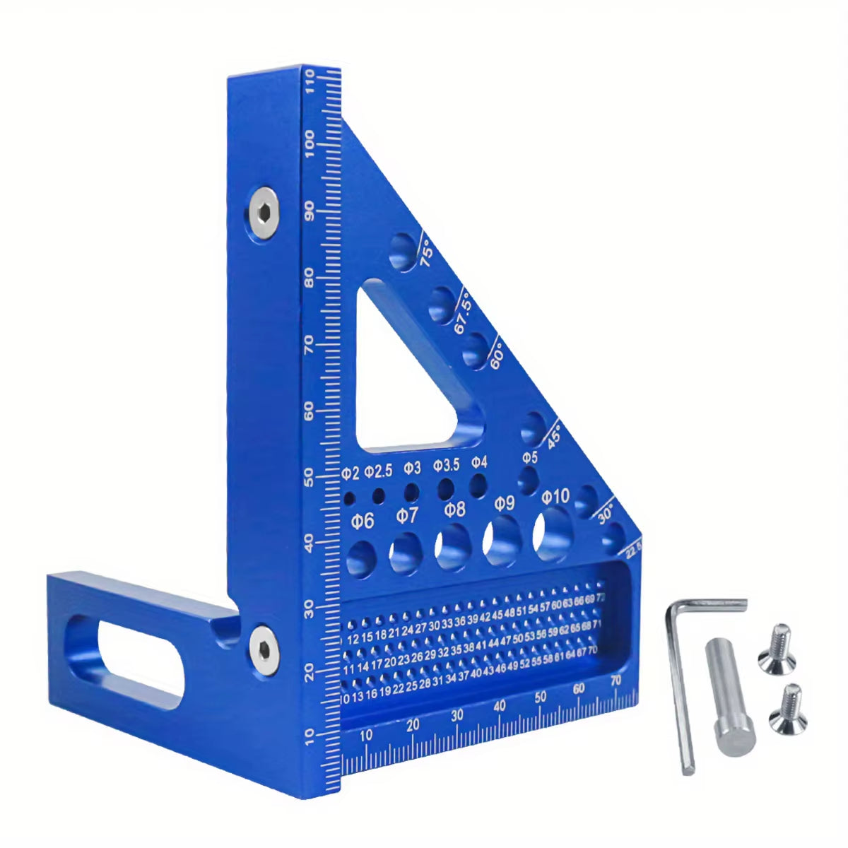 Woodworking Square Protractor, Woodworking Square with Dowel Pins,Aluminum Alloy Miter Triangular Ruler,Angler Scriber