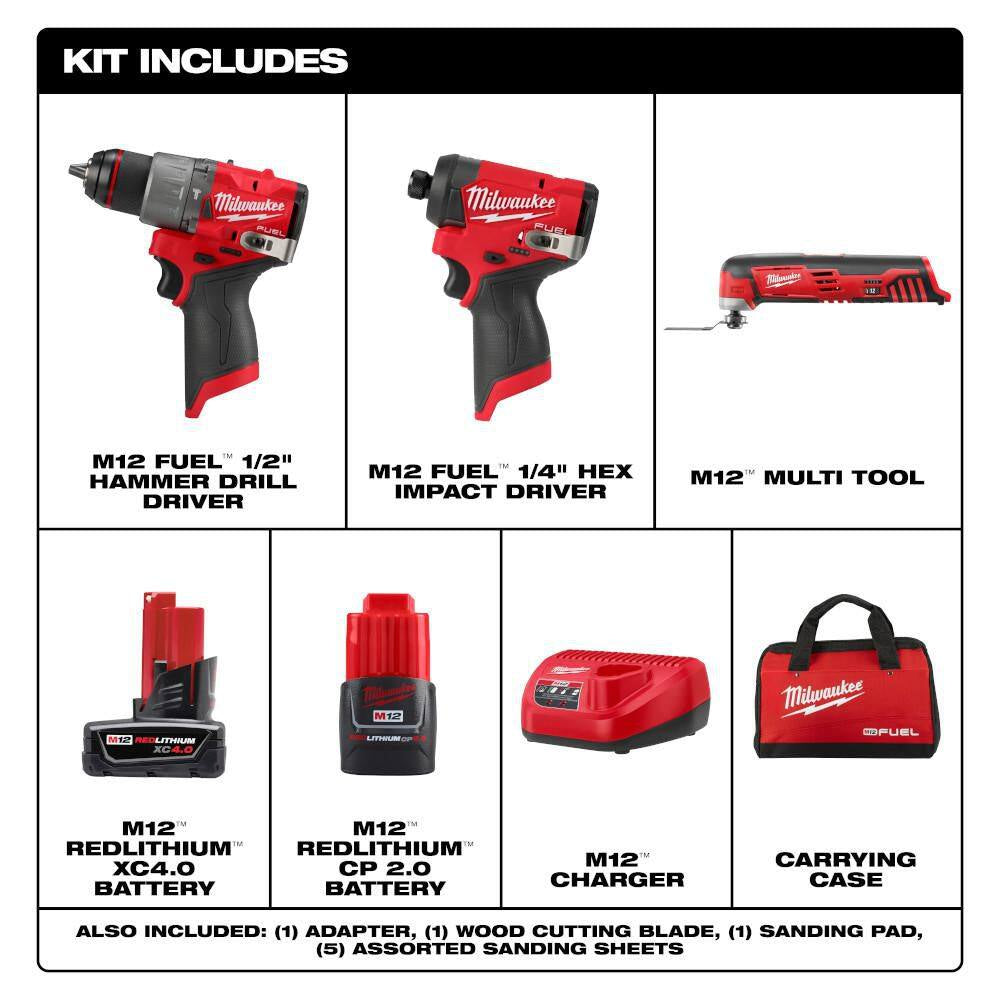 M12 FUEL 12-Volt Li-Ion Brushless Cordless Hammer Drill and Impact Driver Combo Kit (2-Tool) with M12 Multi-Tool